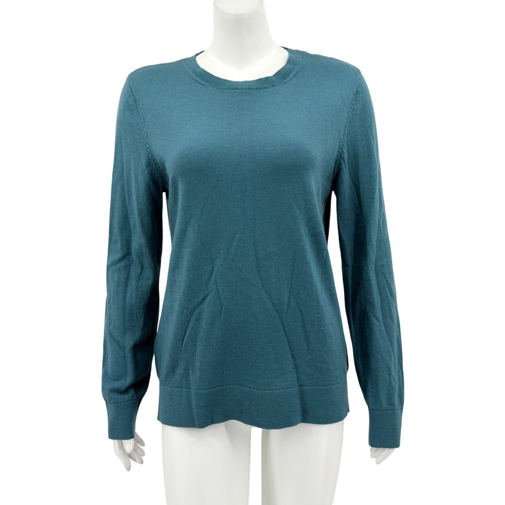 Katherine Barclay Sweater Womens Large Teal Merino Wool Classic Knit Staple Fall